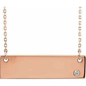 14K Rose Gold .03 CT Natural Diamond Bar 18" Necklace