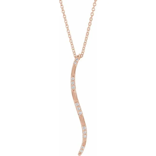 14K Rose Gold .06 CTW Natural Diamond Bar 16-18" Necklace