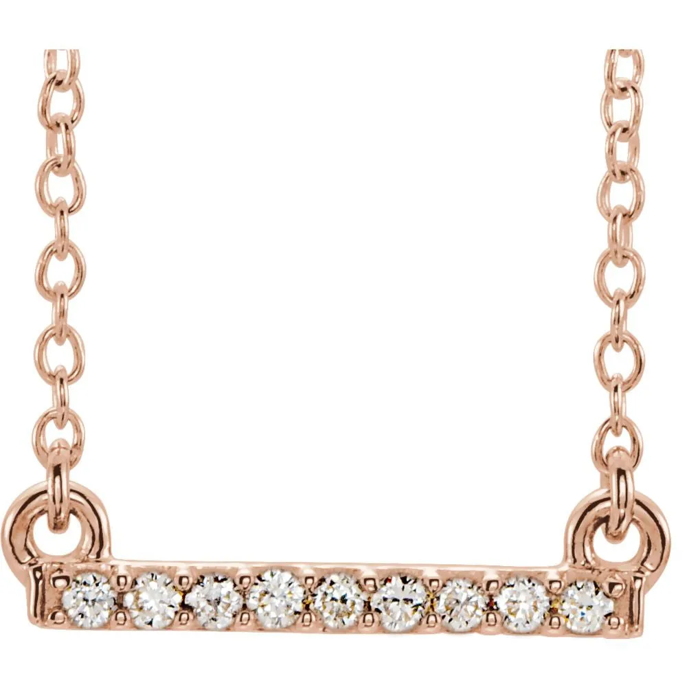 14k Rose Gold .07 CTW Petite Diamond Bar 16-18" Necklace