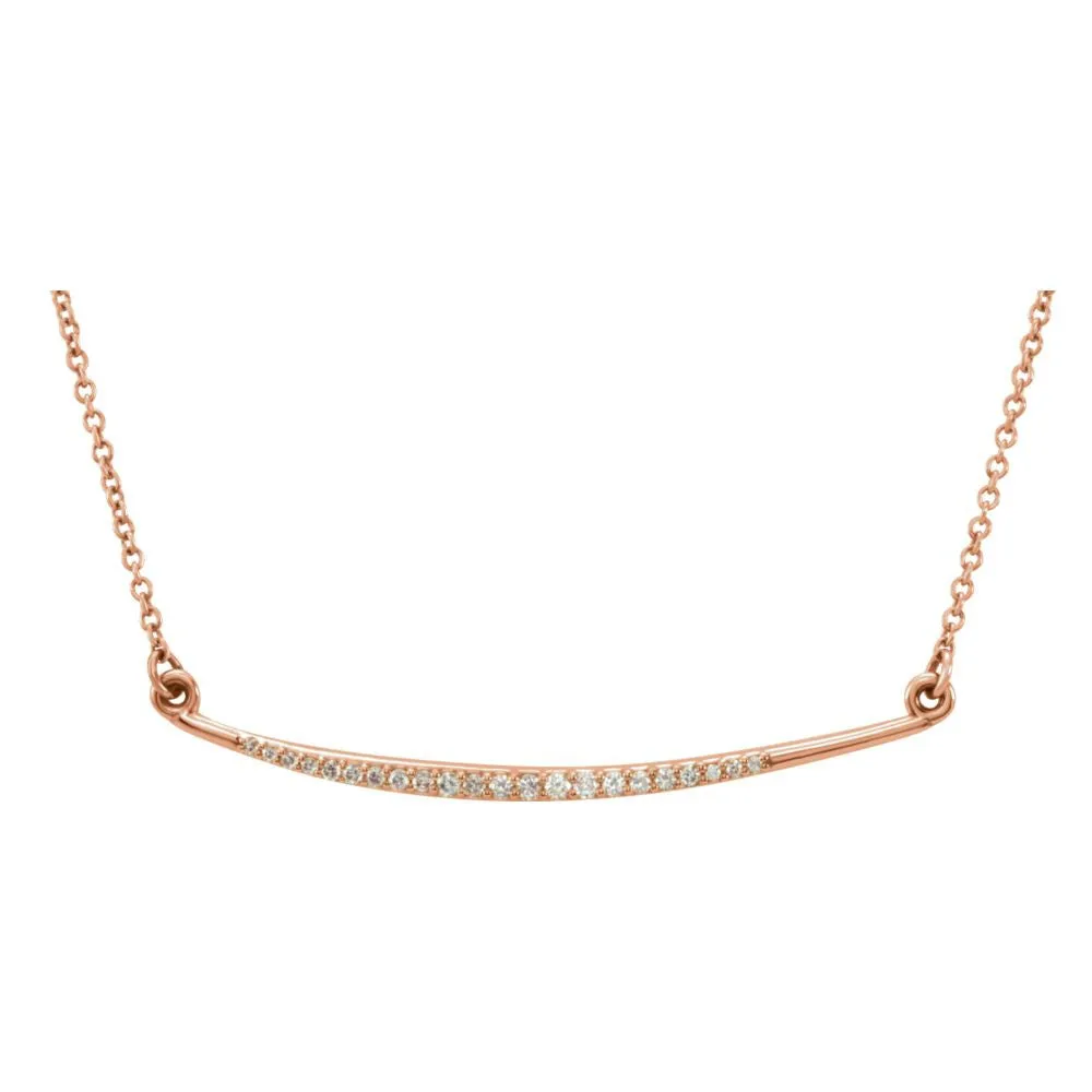 14k Rose Gold 1/8 CTW Diamond Curved Bar 16" Necklace