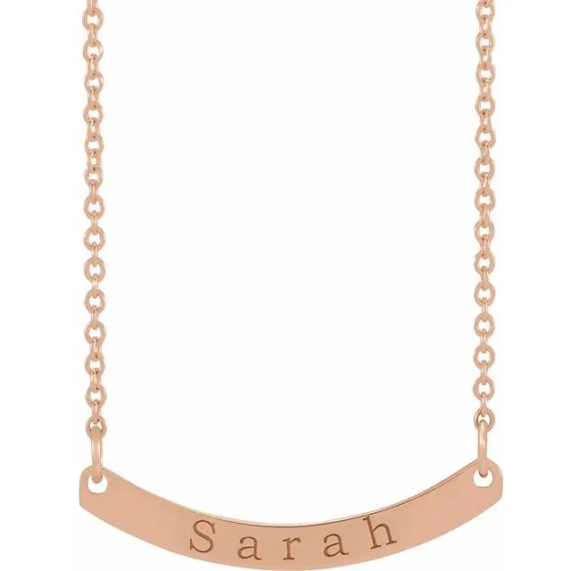 14K Rose Gold Engravable Curved Bar 18" Necklace