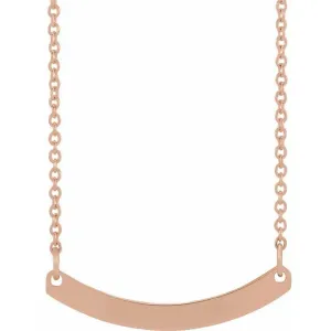 14K Rose Gold Engravable Curved Bar 18" Necklace