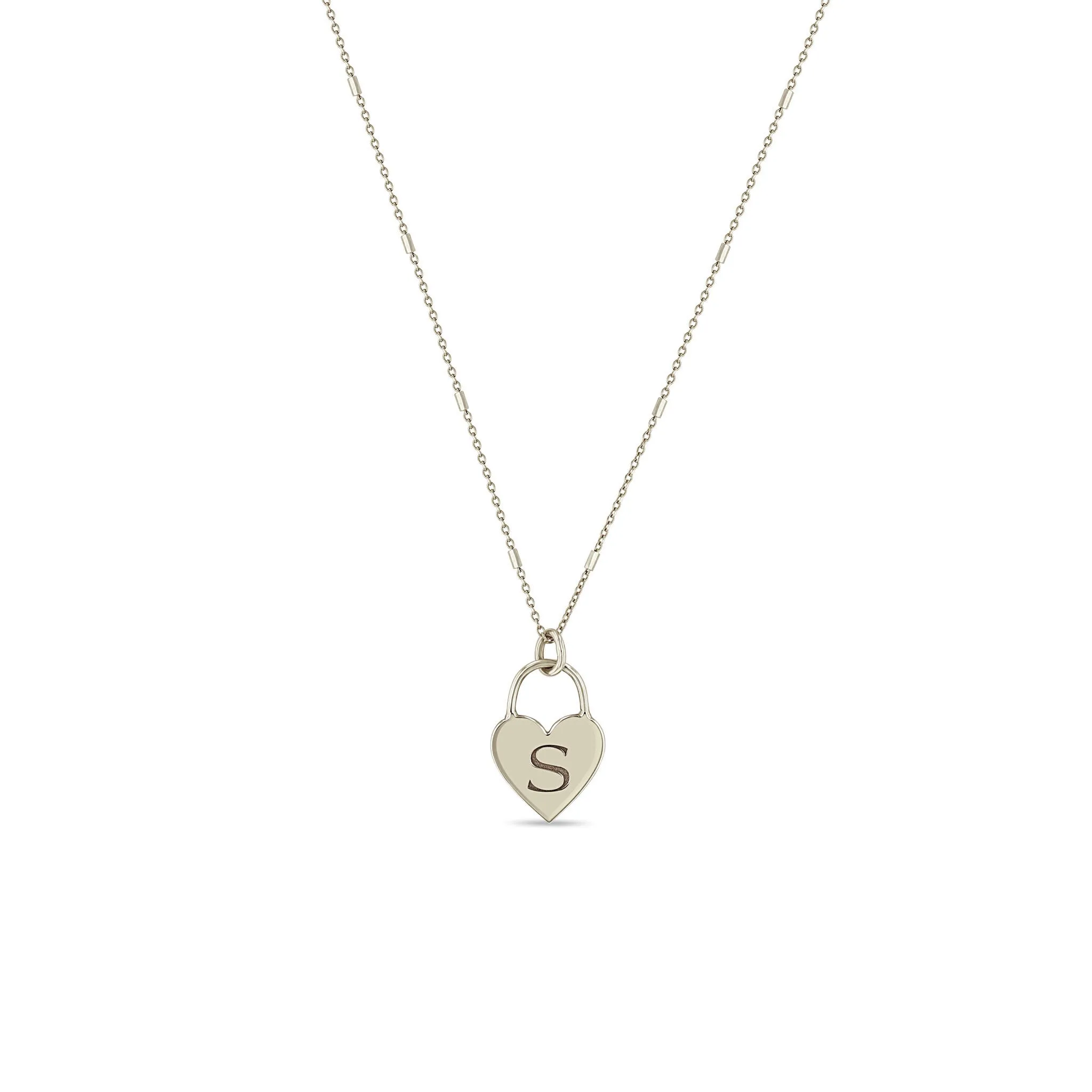 14k Small Engraved Initial Heart Padlock Necklace