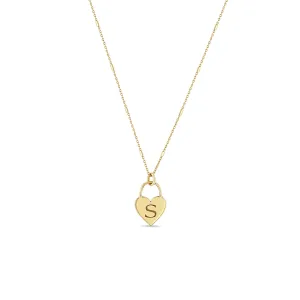 14k Small Engraved Initial Heart Padlock Necklace