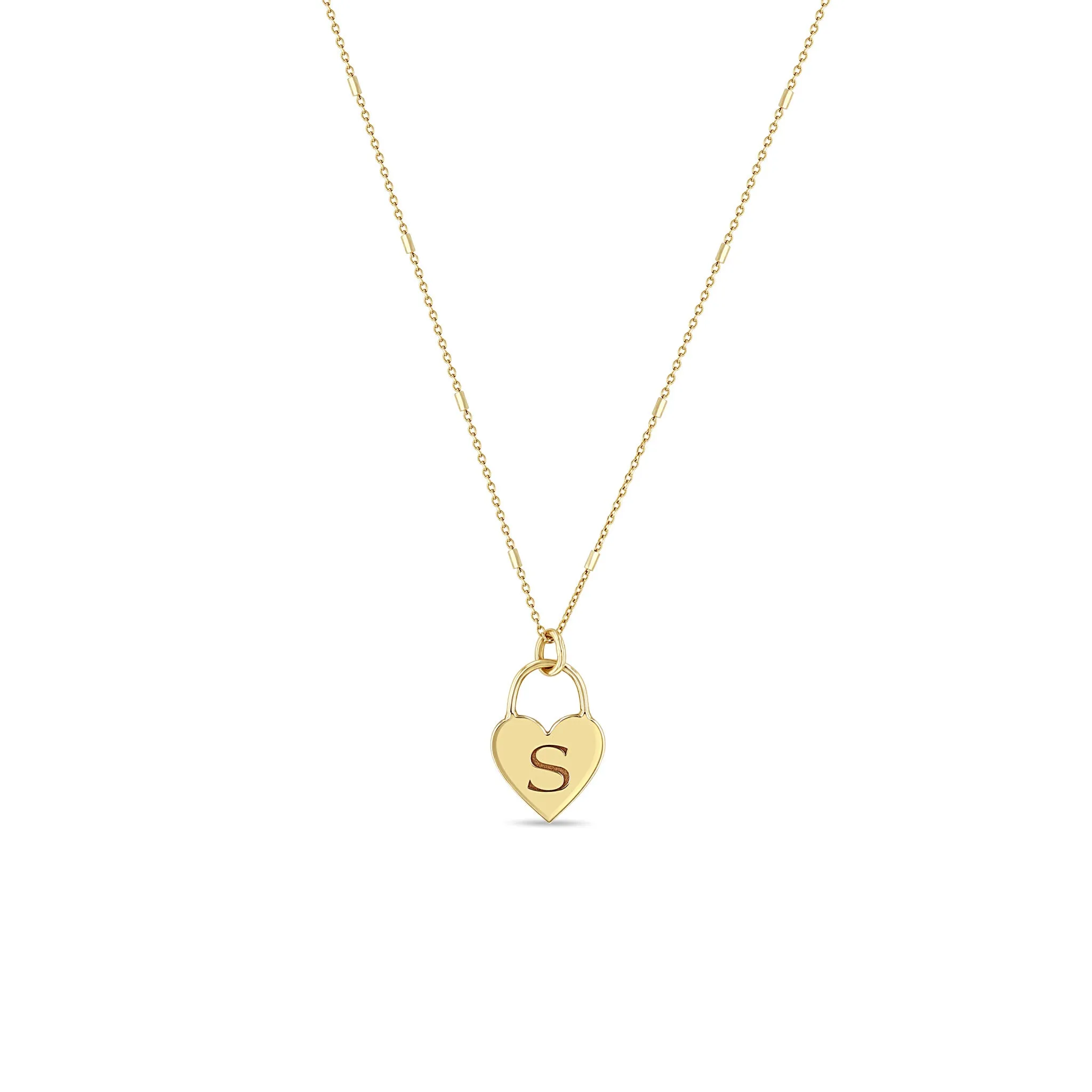 14k Small Engraved Initial Heart Padlock Necklace