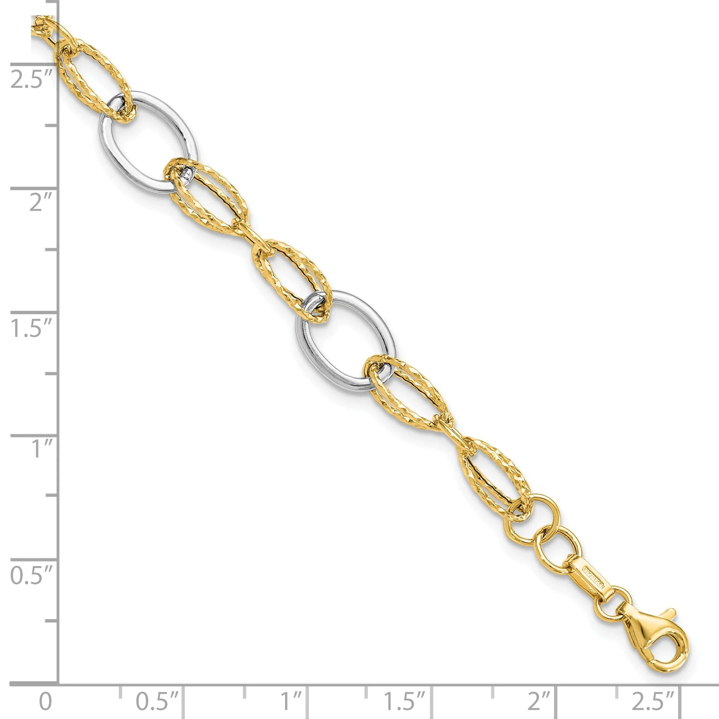 14k Two Tone Gold Polished Fancy Link Bracelet