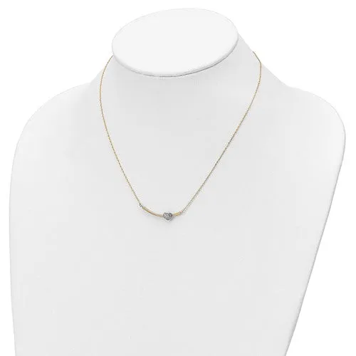 14K Two-tone Polished CZ Heart on Bar 17in Necklace