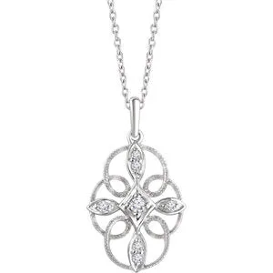 14K White  1/10 CTW Diamond Filigree 16-18" Necklace