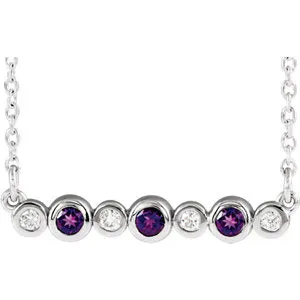 14K White Amethyst & .08 CTW Diamond Bezel-Set Bar 16-18" Necklace