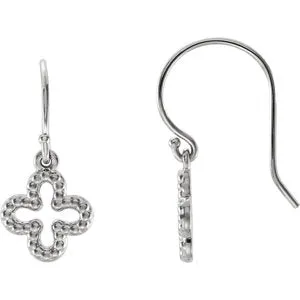 14K White Beaded Clover Earrings