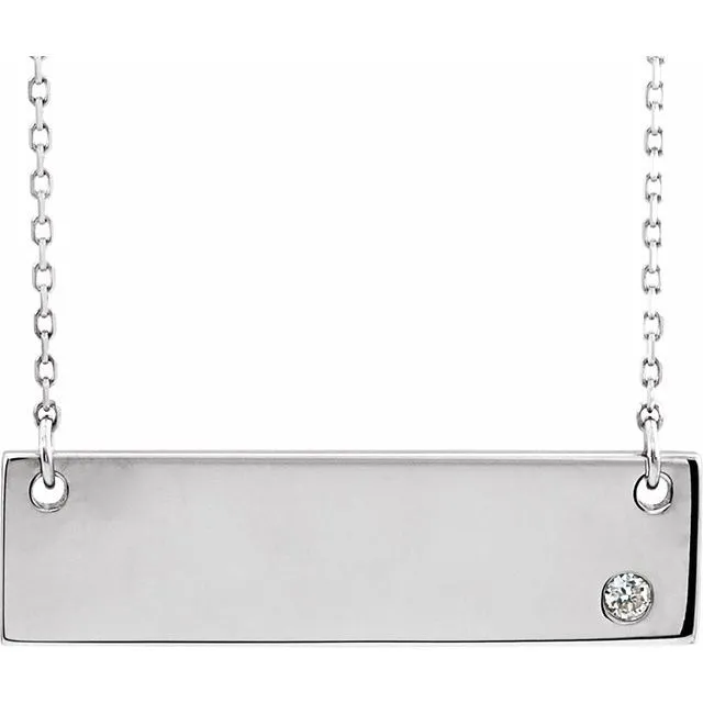 14K White Gold .03 CT Natural Diamond Bar 18" Necklace