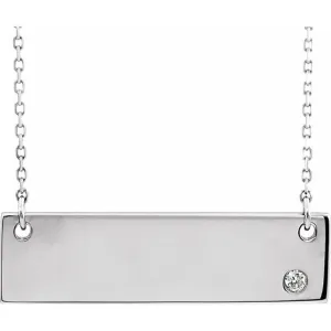 14K White Gold .03 CT Natural Diamond Bar 18" Necklace