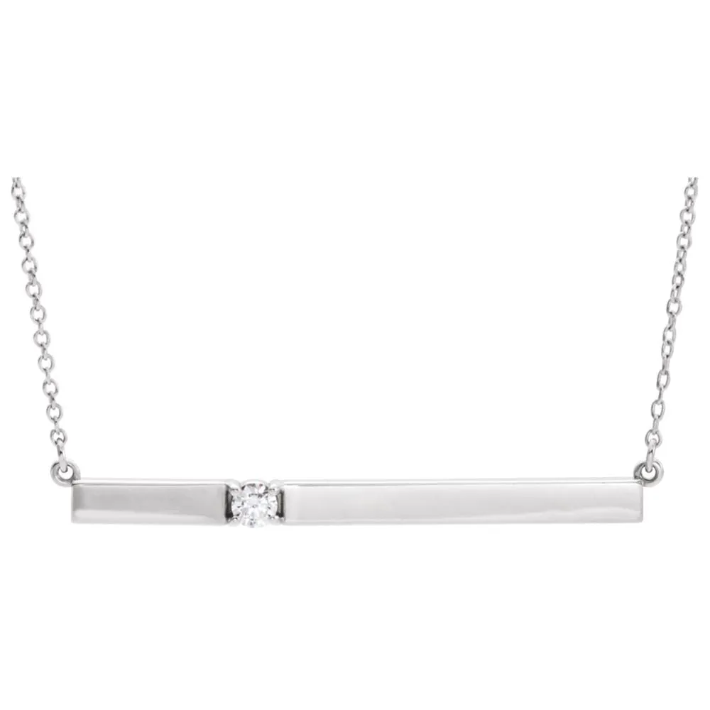 14k White Gold 1/10 CTW Diamond Bar 17.5" Necklace