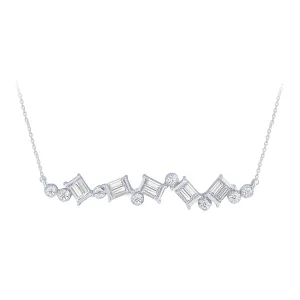 14K White Gold 1/4Ct Scattered Diamond Bar Necklace