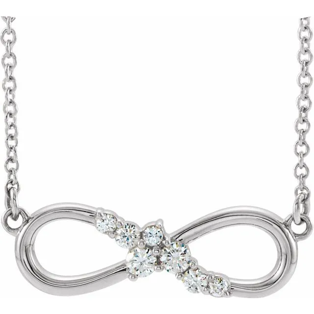 14K White Gold 1/8 CTW Natural Diamond Infinity-Inspired Bar 16" Necklace