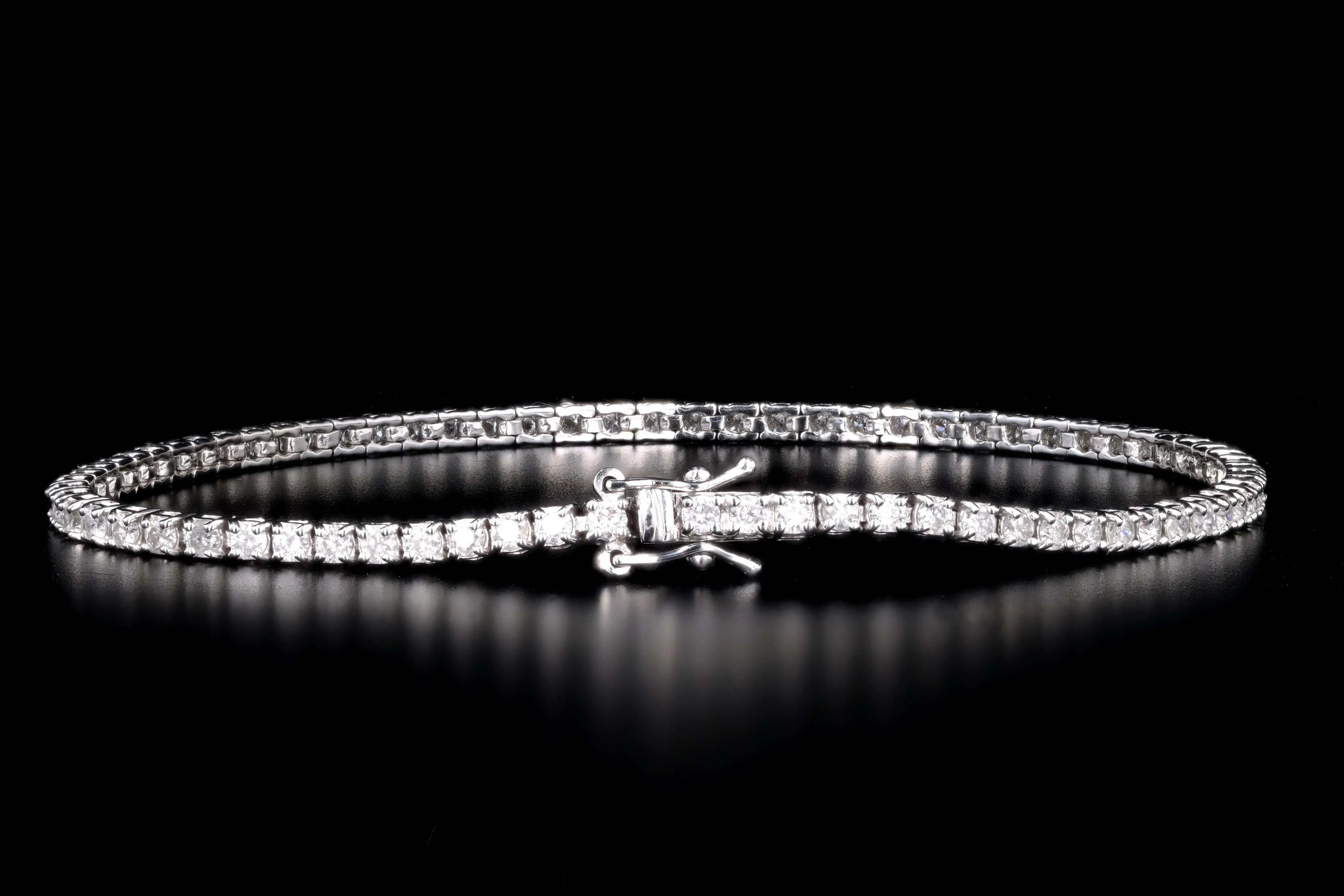 14K White Gold 2.45 Carat Total Weight Round Brilliant Cut Diamond Tennis Bracelet