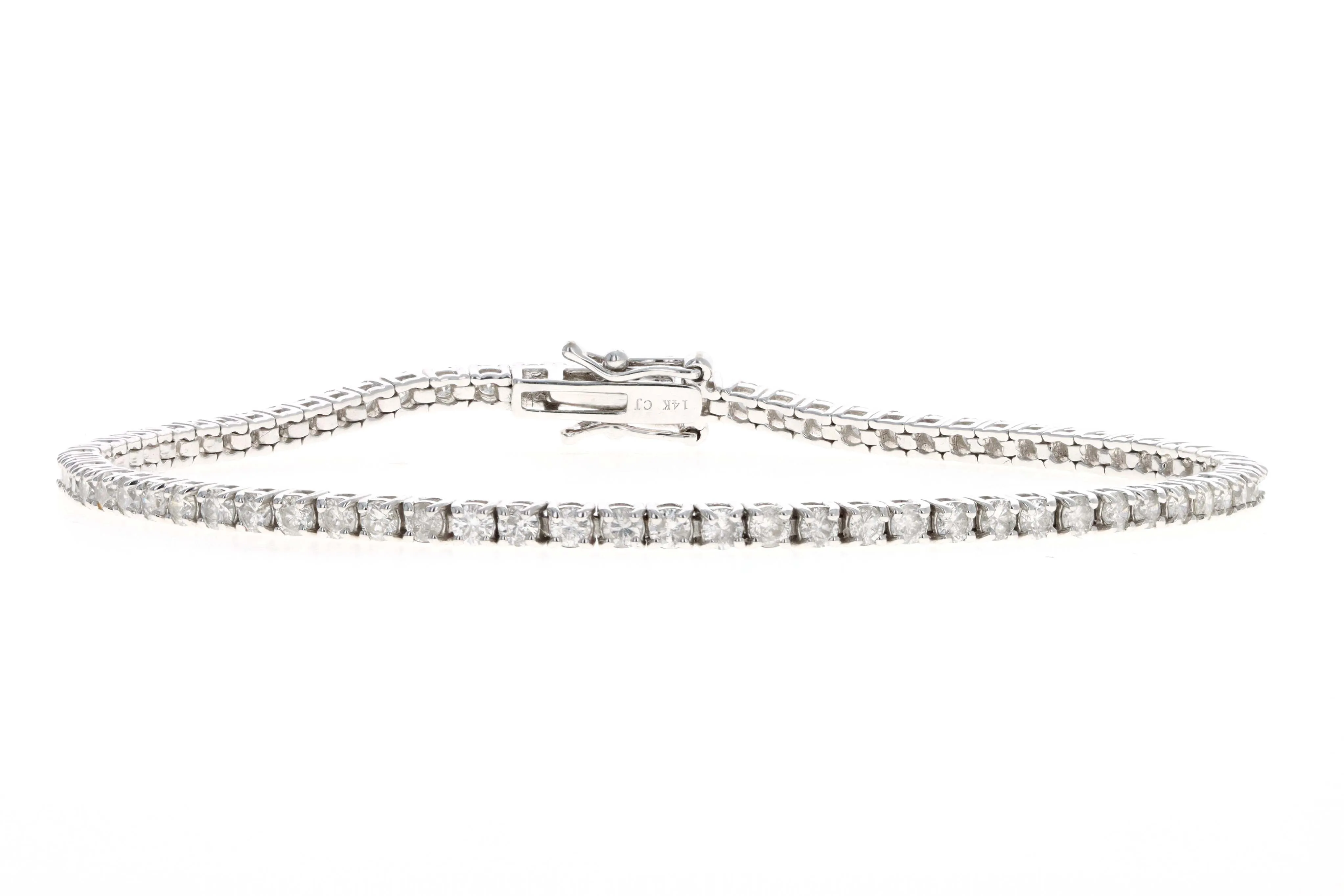 14K White Gold 2.45 Carat Total Weight Round Brilliant Cut Diamond Tennis Bracelet