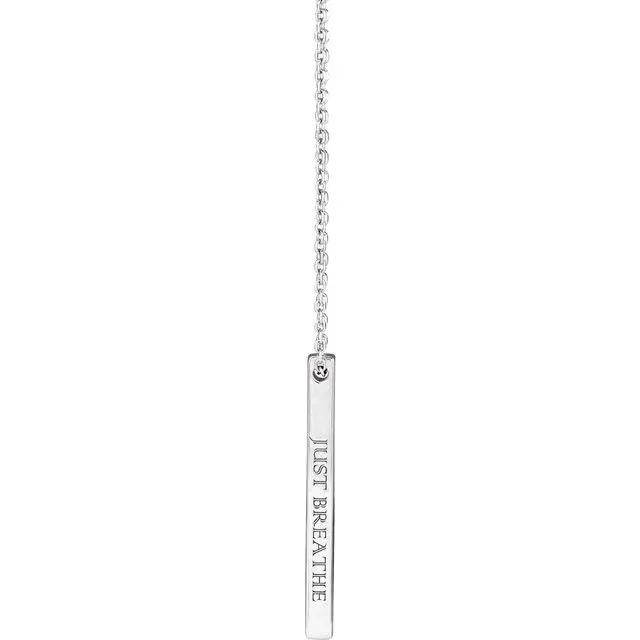 14K White Gold 25x2.6 mm Engravable Four-Sided Vertical Bar 16-18" Necklace