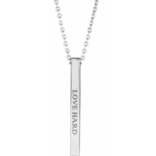 14K White Gold 25x2.6 mm Engravable Four-Sided Vertical Bar 16-18" Necklace