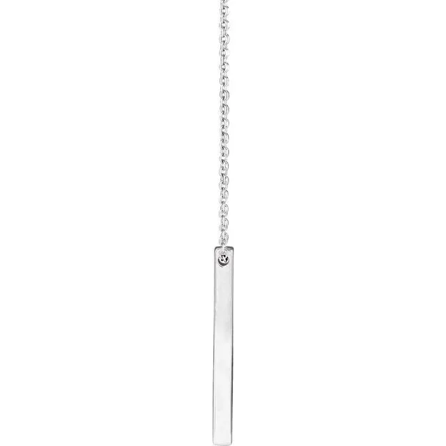 14K White Gold 25x2.6 mm Engravable Four-Sided Vertical Bar 16-18" Necklace