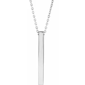 14K White Gold 25x2.6 mm Engravable Four-Sided Vertical Bar 16-18" Necklace