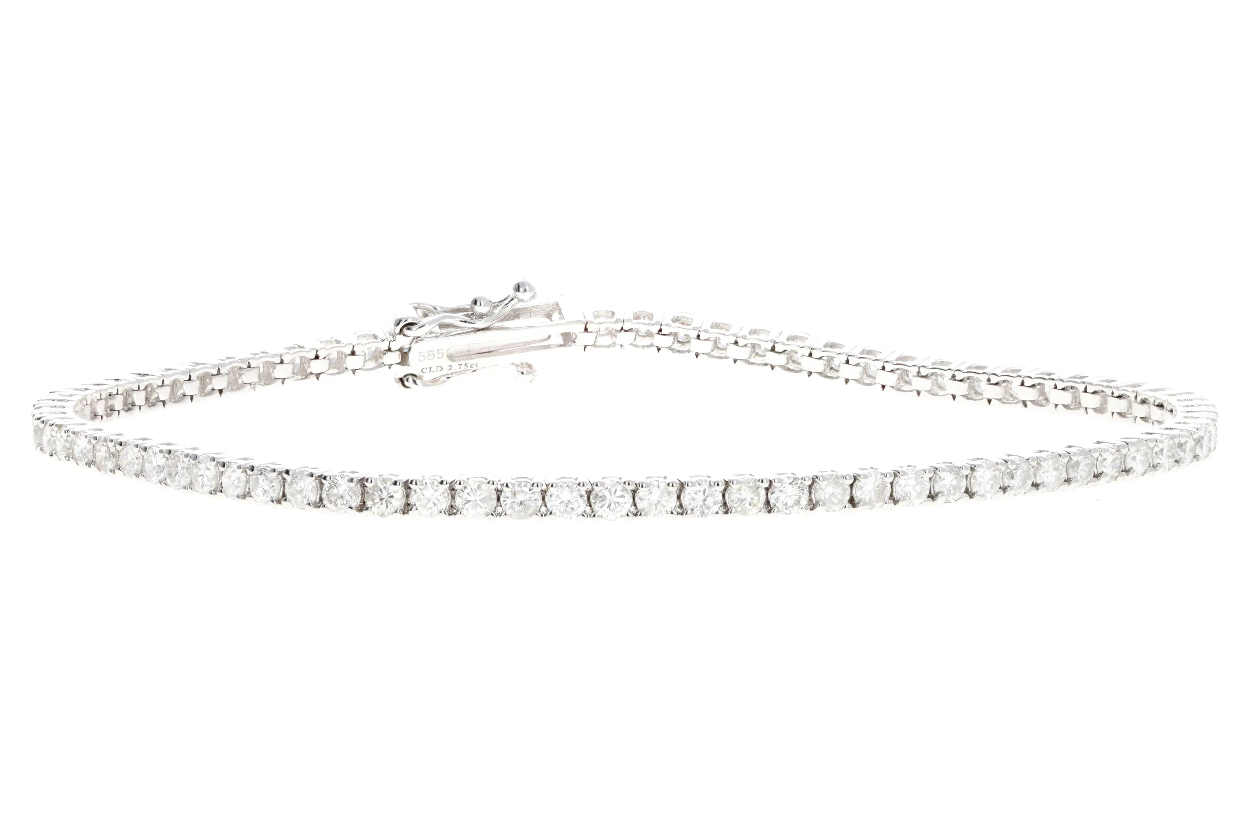 14K White Gold 2.75 Carat Total Weight Round Brilliant Diamond Tennis Bracelet
