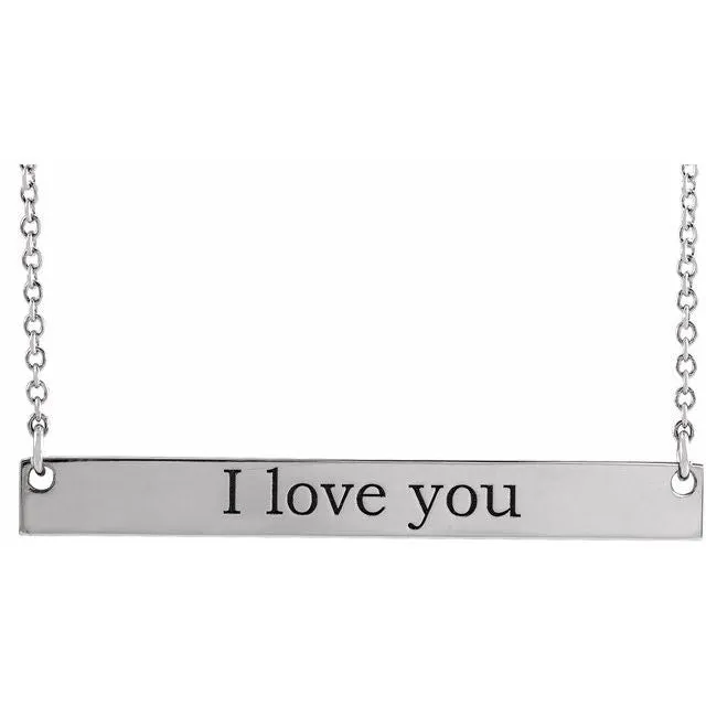 14K White Gold 34x4 mm Engravable Bar 18" Necklace