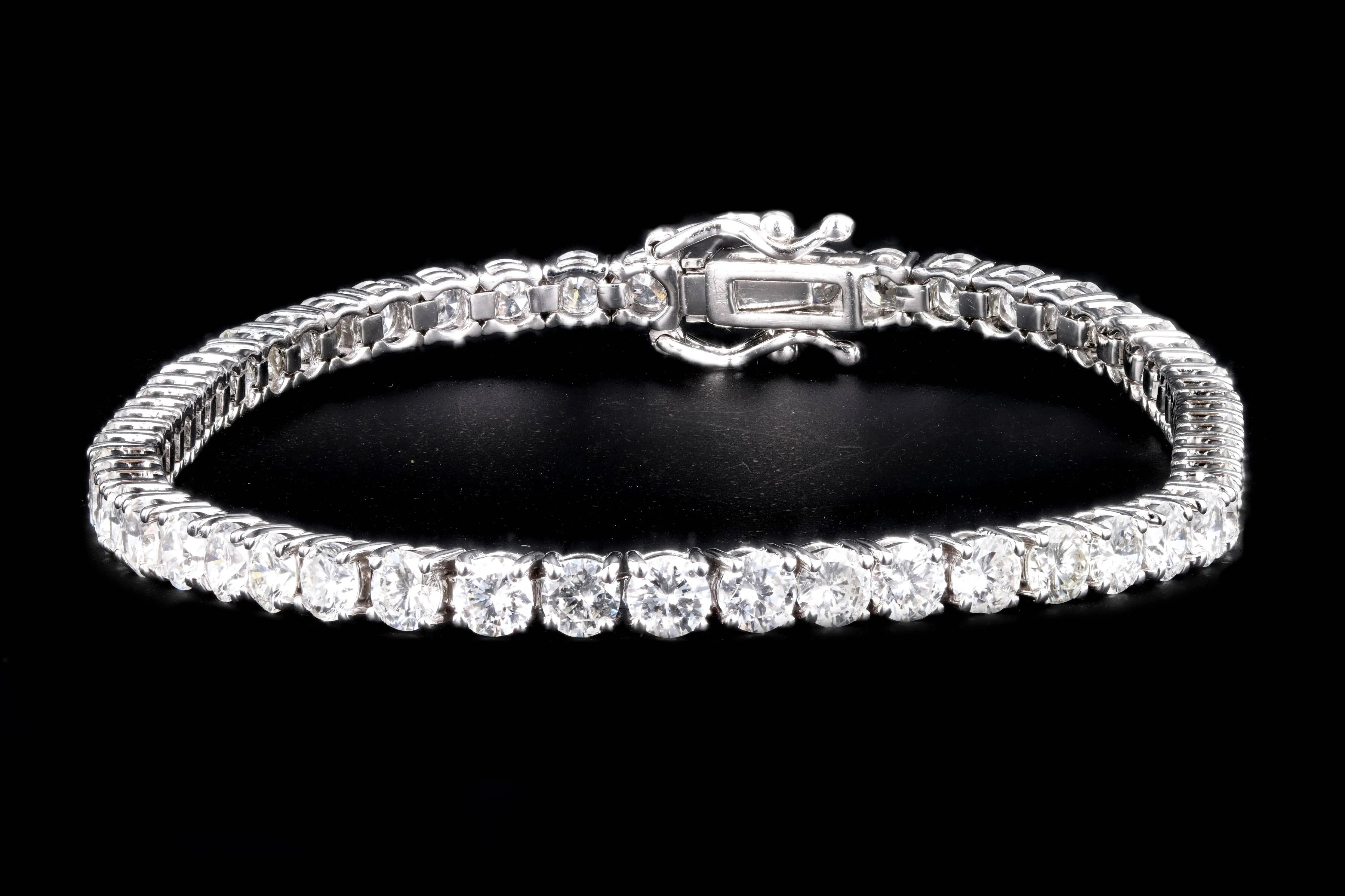 14K White Gold 6.64 Carat Round Brilliant Cut Diamond Tennis Bracelet