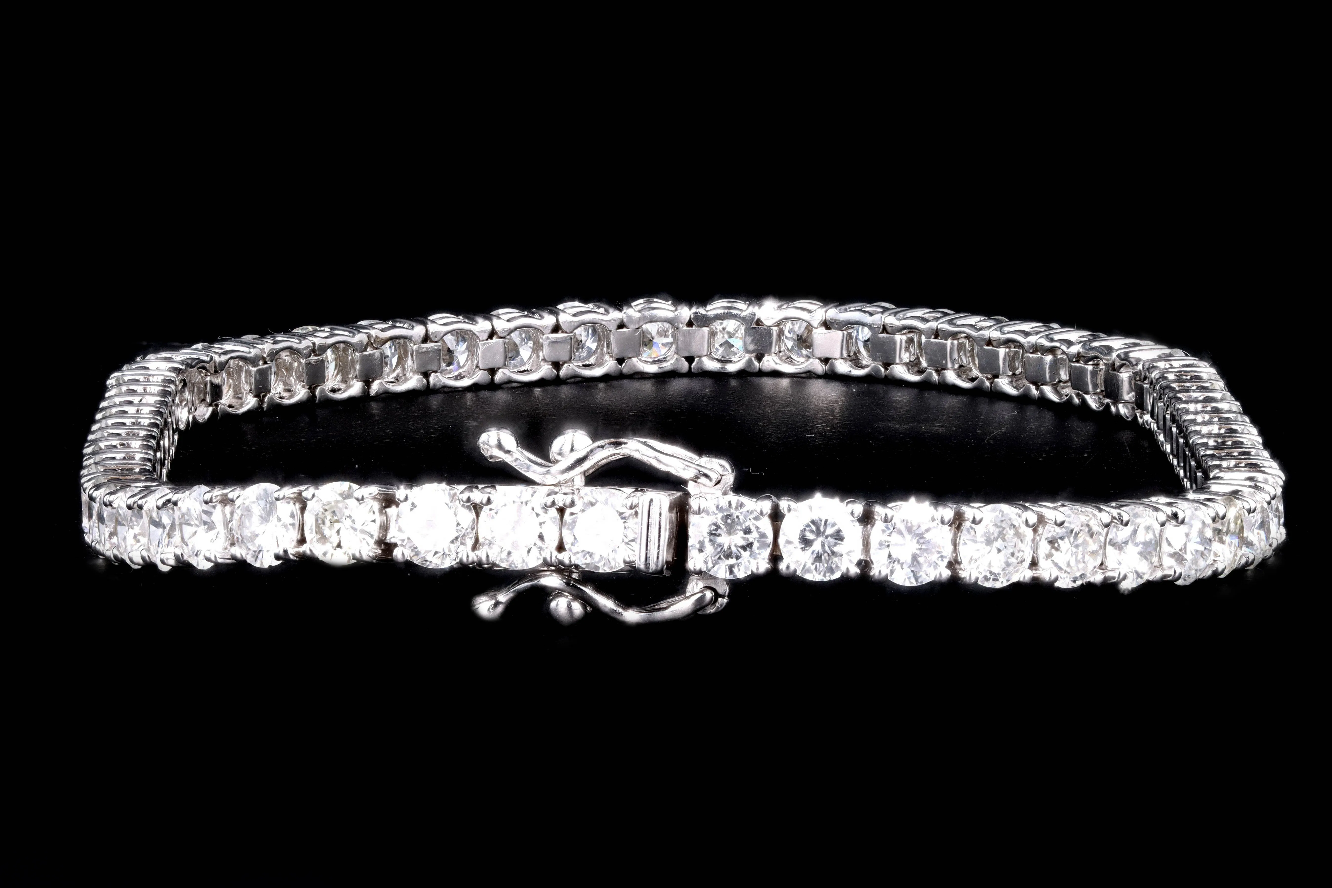 14K White Gold 6.64 Carat Round Brilliant Cut Diamond Tennis Bracelet