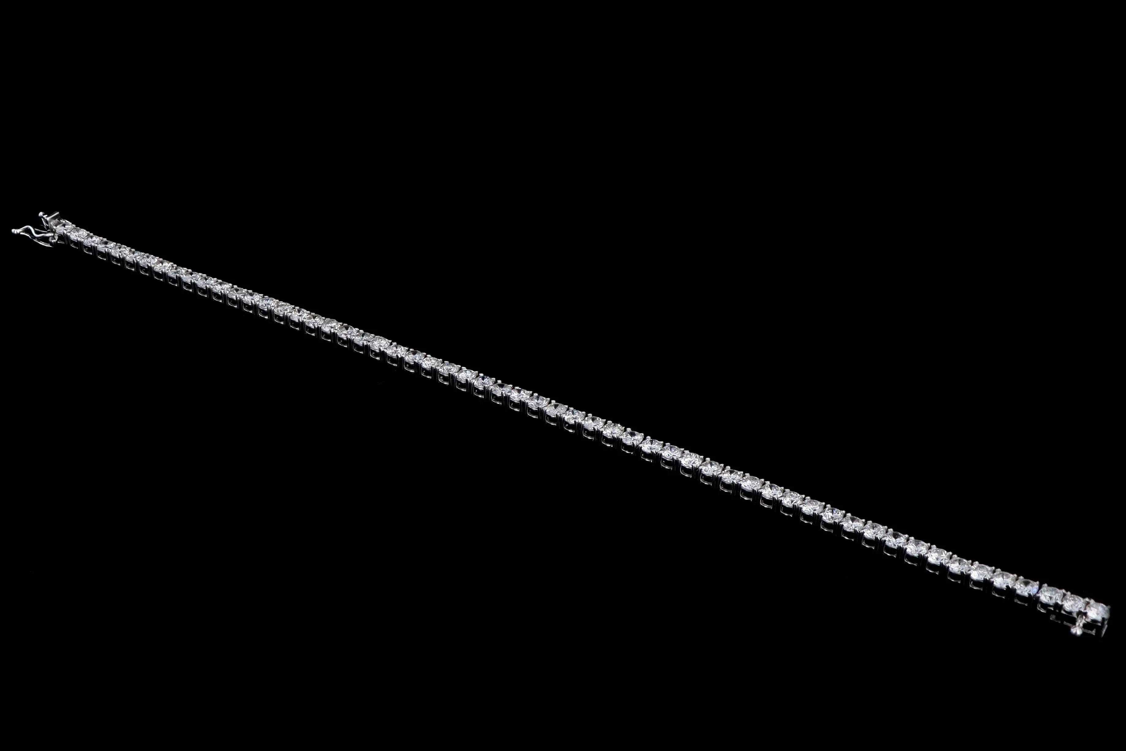 14K White Gold 6.64 Carat Round Brilliant Cut Diamond Tennis Bracelet