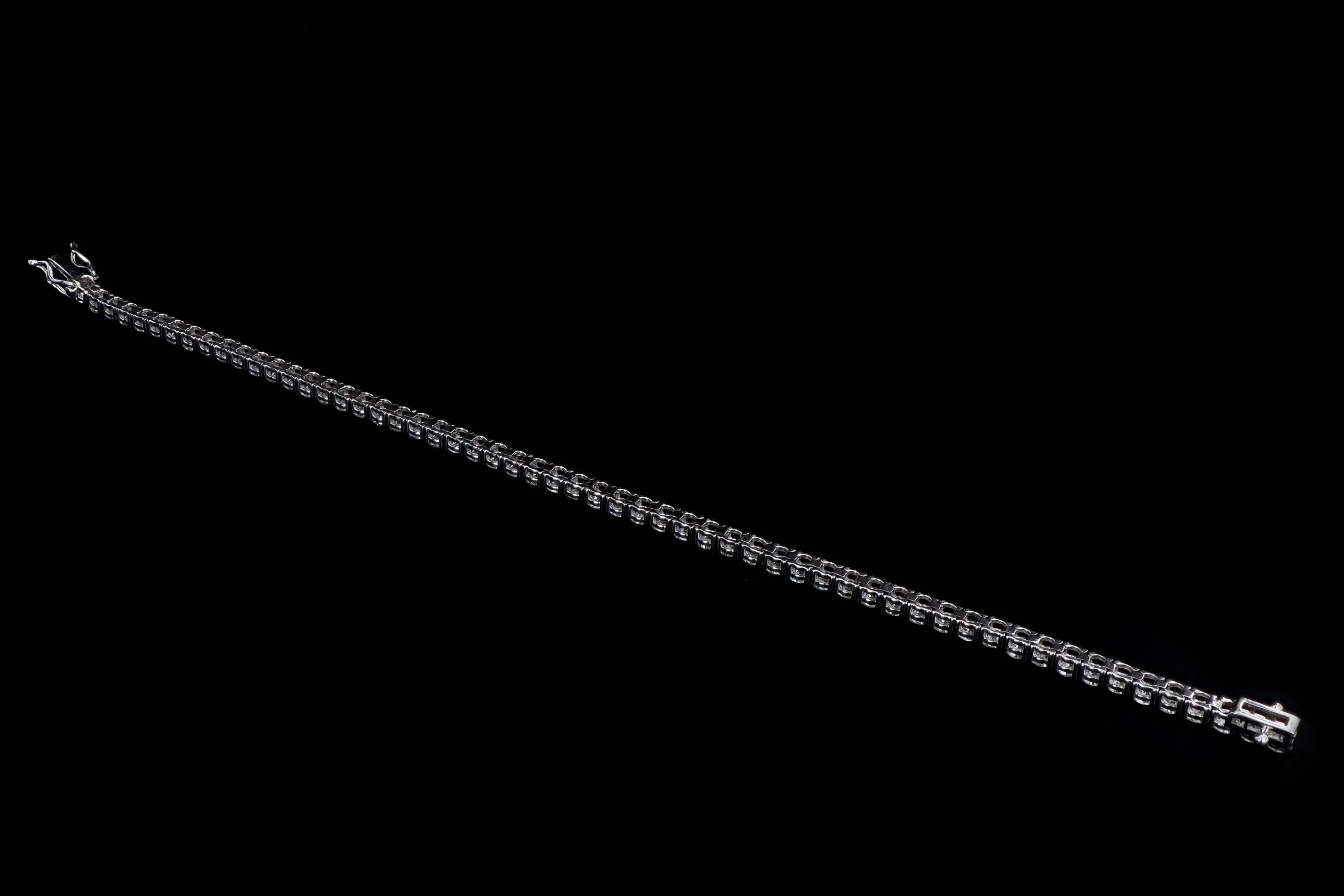 14K White Gold 6.64 Carat Round Brilliant Cut Diamond Tennis Bracelet