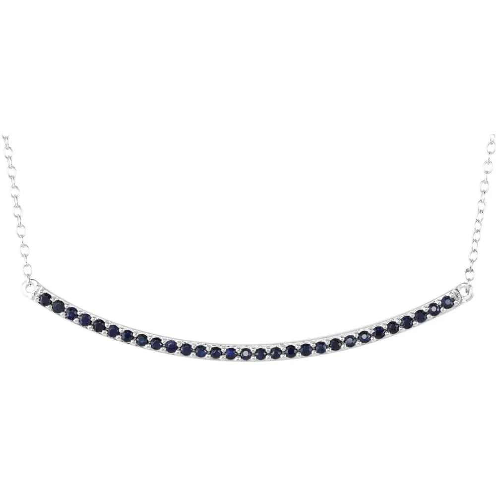 14k White Gold Blue Sapphire Bar 16-18" Necklace