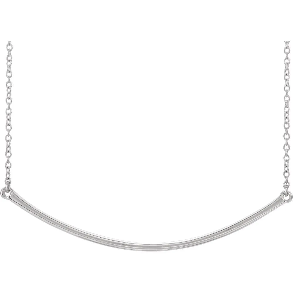 14k White Gold Curved 19.9" Bar Necklace