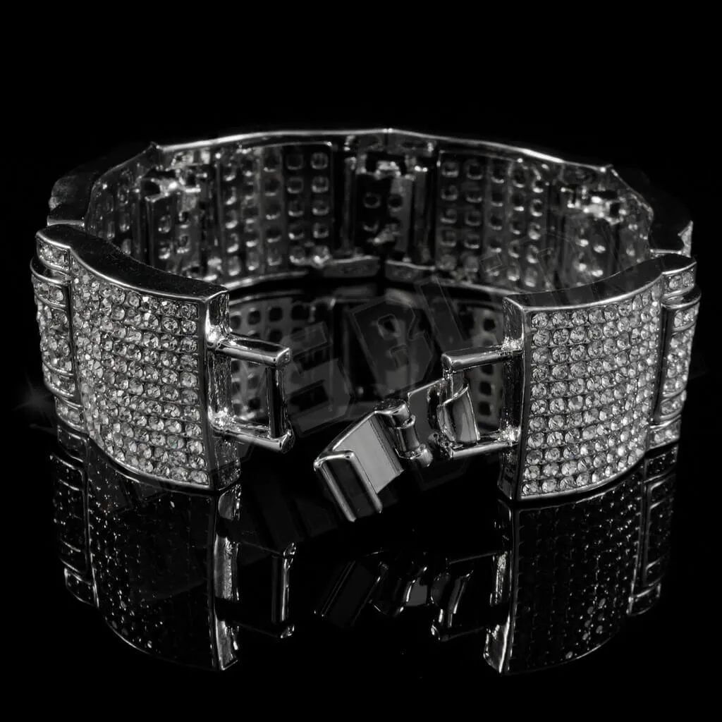14k White Gold Iced Large Link Bracelet