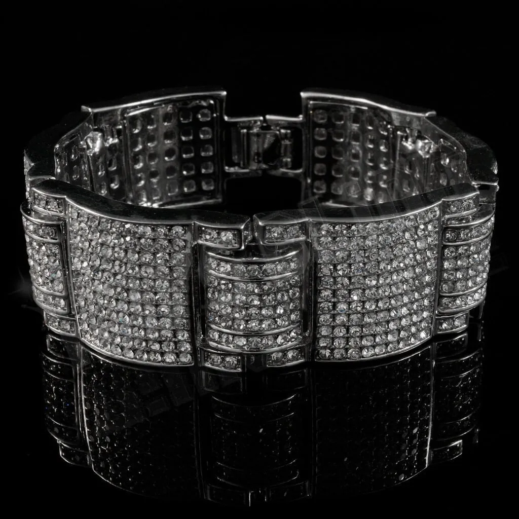 14k White Gold Iced Large Link Bracelet