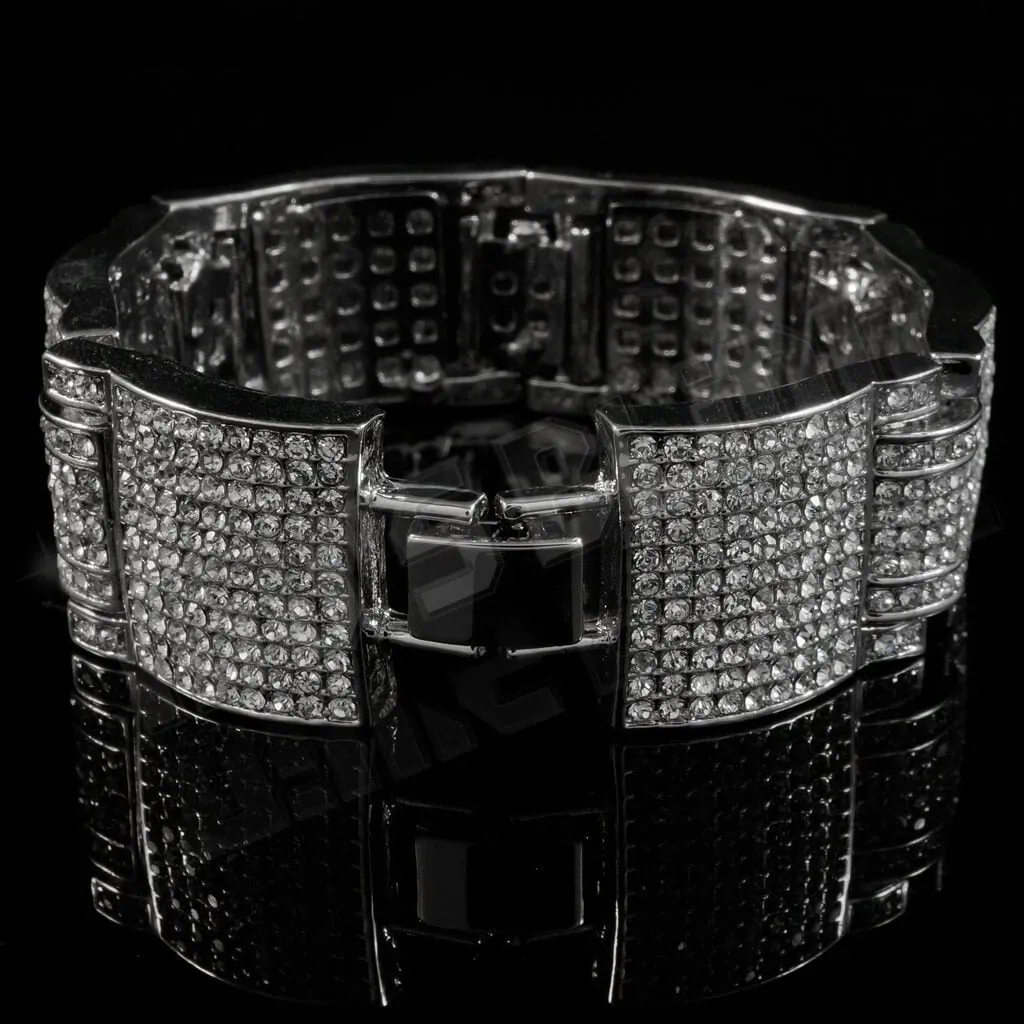14k White Gold Iced Large Link Bracelet
