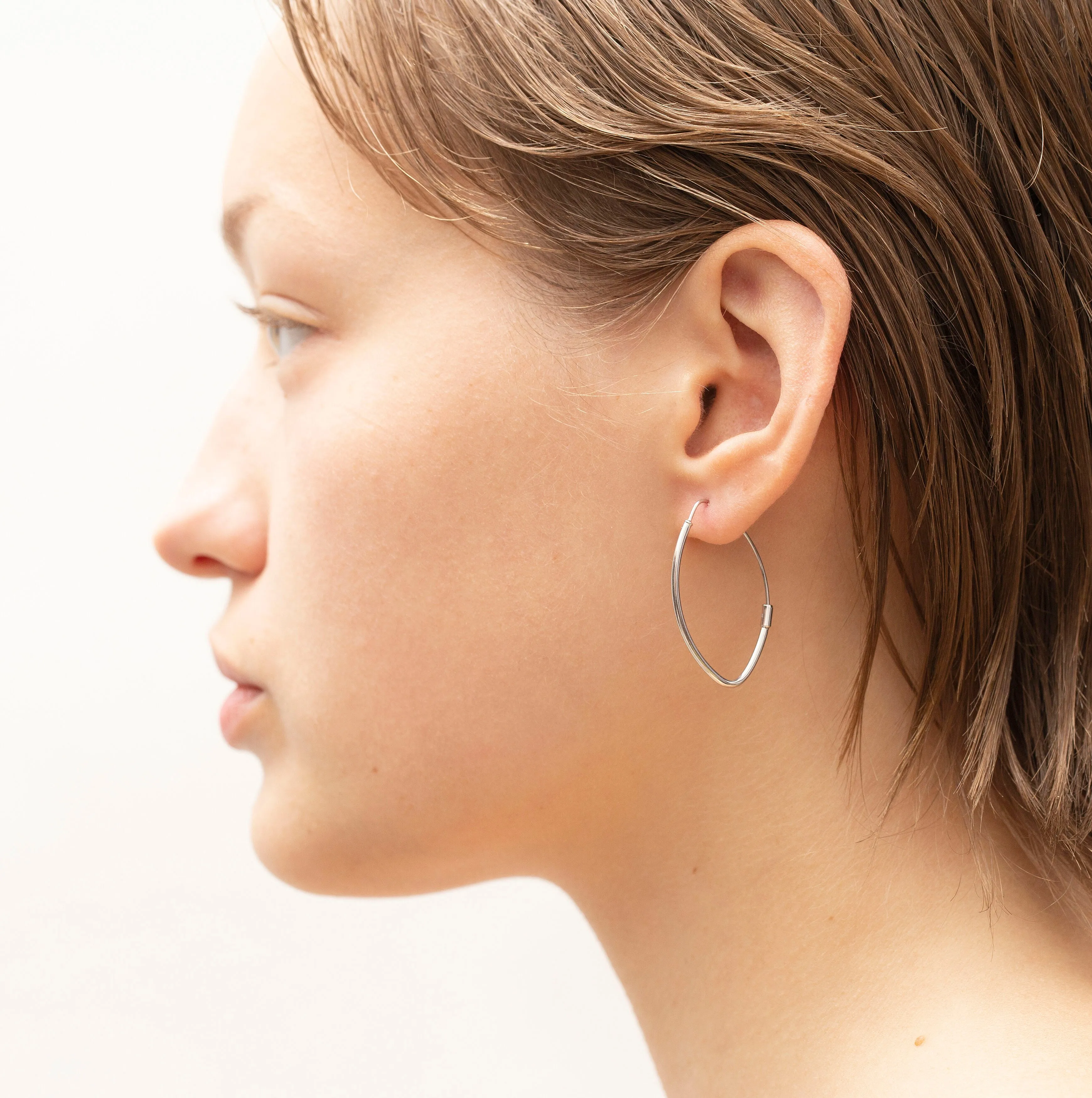 14K White Gold Marquise Hoop Earrings
