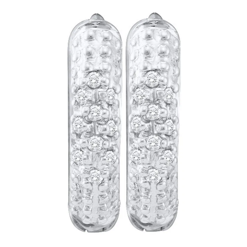 14K White Gold Round Prong-set Diamond Hoop Earrings 1/8 Cttw