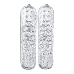 14K White Gold Round Prong-set Diamond Hoop Earrings 1/8 Cttw