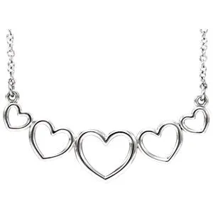 14K White Graduated Heart 17 1/2" Necklace