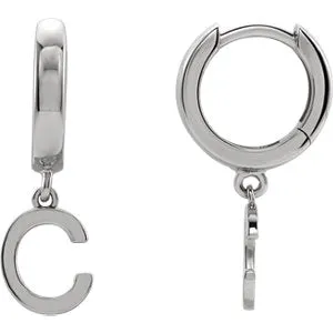 14K White Initial C Earring