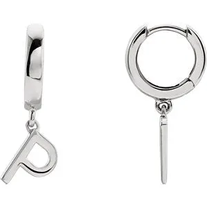 14K White Initial P Earring