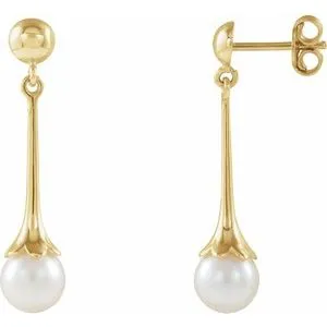 14K Yellow Freshwater Pearl Dangle Earrings with Backs