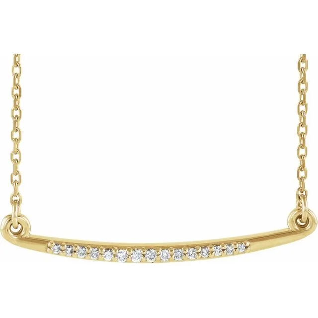 14K Yellow Gold .05 CTW Diamond Curved Bar 16-18" Necklace