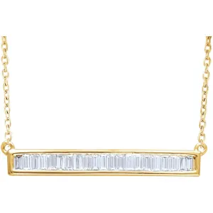 14k Yellow Gold 1/2 CTW Diamond Baguette Bar 16-18" Necklace