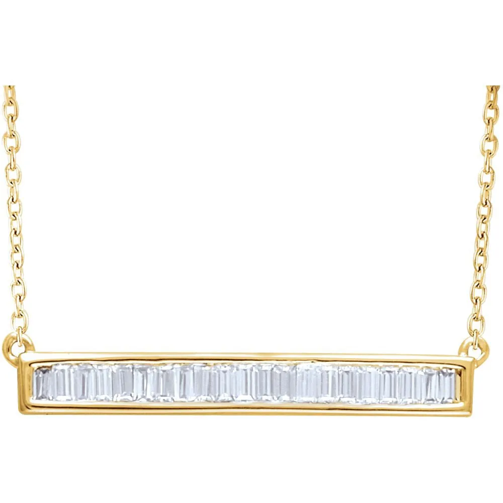14k Yellow Gold 1/2 CTW Diamond Baguette Bar 16-18" Necklace
