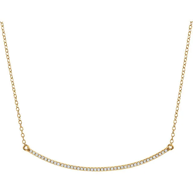 14K Yellow Gold 1/6 CTW Diamond Curved Bar 16-18" Necklace