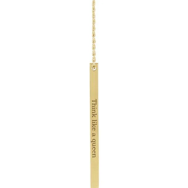 14K Yellow Gold 35x2.5 mm Engravable Four-Sided Vertical Bar 16-18" Necklace
