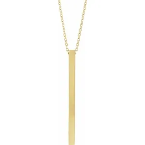 14K Yellow Gold 35x2.5 mm Engravable Four-Sided Vertical Bar 16-18" Necklace