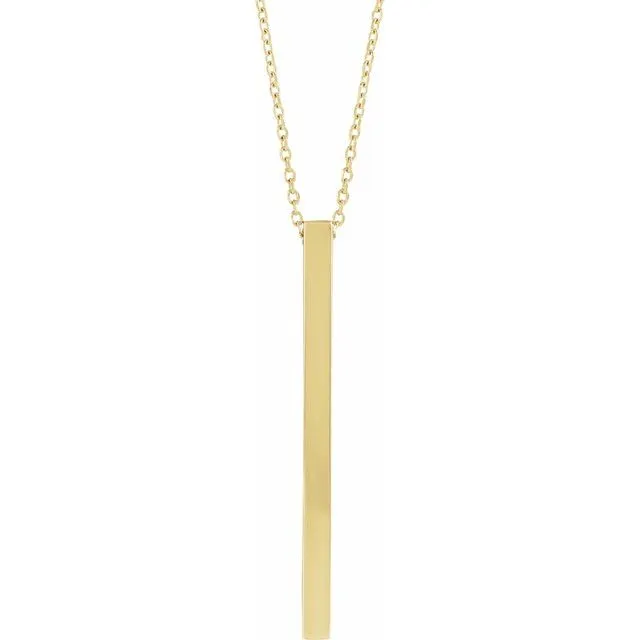 14K Yellow Gold 35x2.5 mm Engravable Four-Sided Vertical Bar 16-18" Necklace